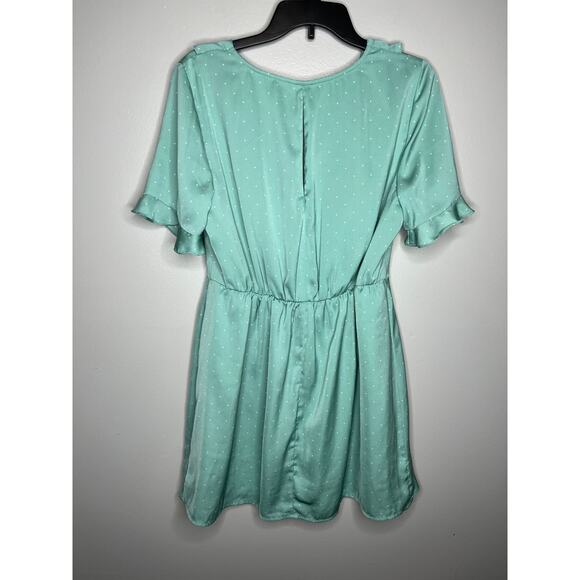 BCBGeneration Womens Surplice Faux Wrap Ruffle Detail Polkadot Dress Medium - Picture 3 of 7